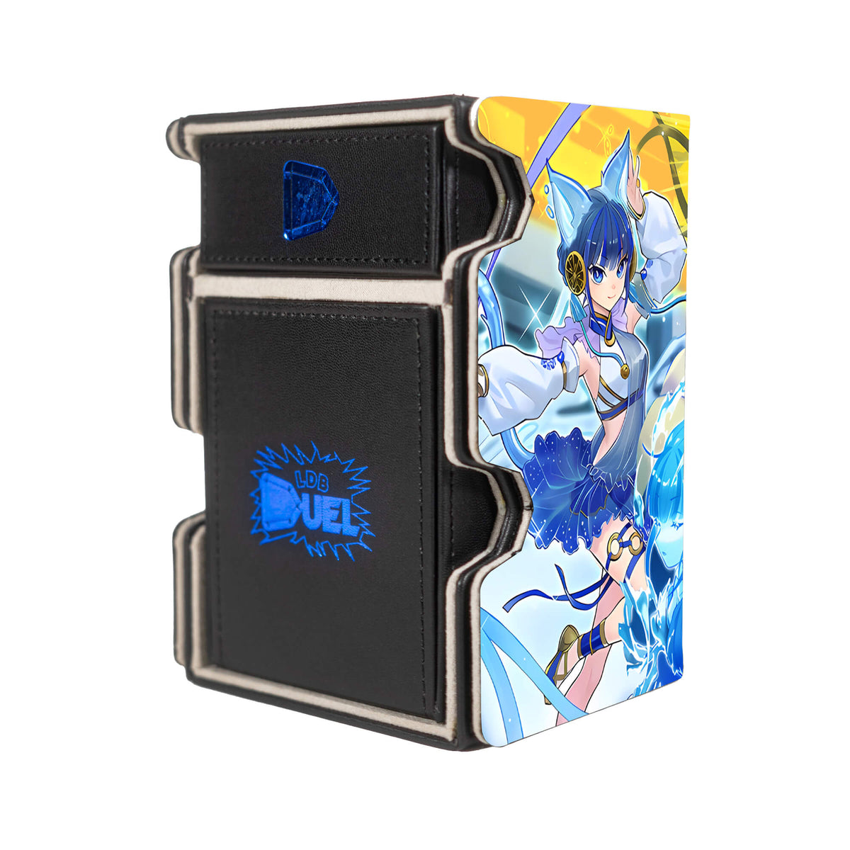 Here is the Right View of the Mikanko Kagura Archetype Mach 3 Black Deck Box. Hu-Li-yugioh-deck-tray-dice-tray-LDB-Duel