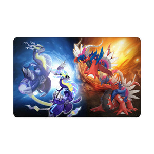 Transform your dueling experience with our original art Miraidon and Koraidon playmat! Featuring a soft cloth top for smooth card movement and a durable rubber back for a secure grip, this 24x14 inch mat is machine washable and safe for cards and sleeves. yugioh-mtg-pokemon-custom-artwork-premium-durable-rubber-ldb-duel