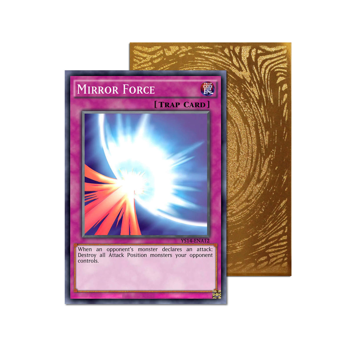 Level up your game with our custom-printed metal orica cards, featuring exclusive Mirror Force artwork in gold metal. Durable, scratch-resistant, and embossed with the iconic Yu-Gi-Oh! card back, these slim orica cards fit perfectly in card sleeves. Magic-Cylinder-yugioh-mtg-pokemon-metal-card-embossed-design-custom-artwork-duel-accessories-ldb-duel
