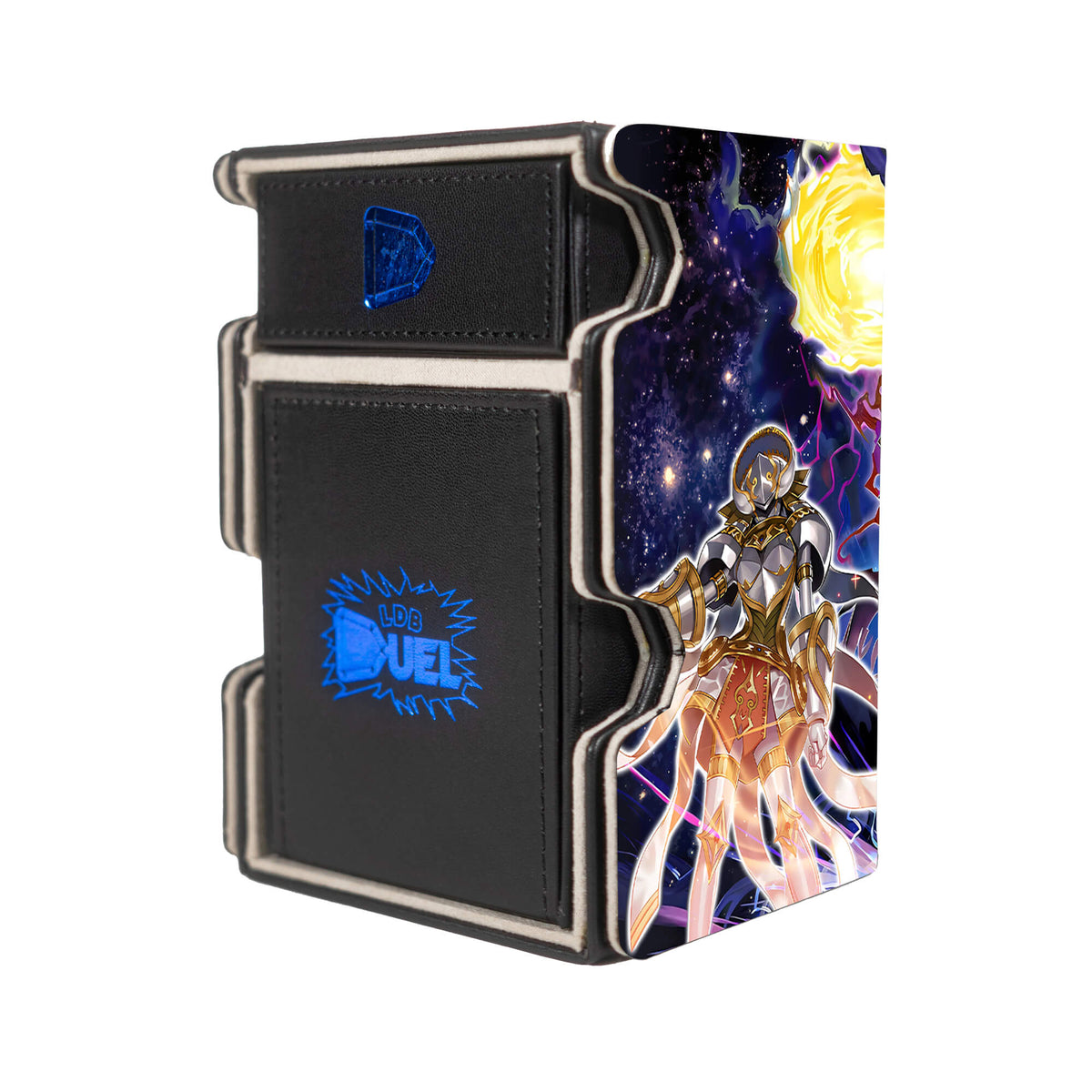 Here is the Right View of the Monarch Mach 3 Black Deck Box. Eidos-yugioh-deck-tray-dice-tray-LDB-Duel