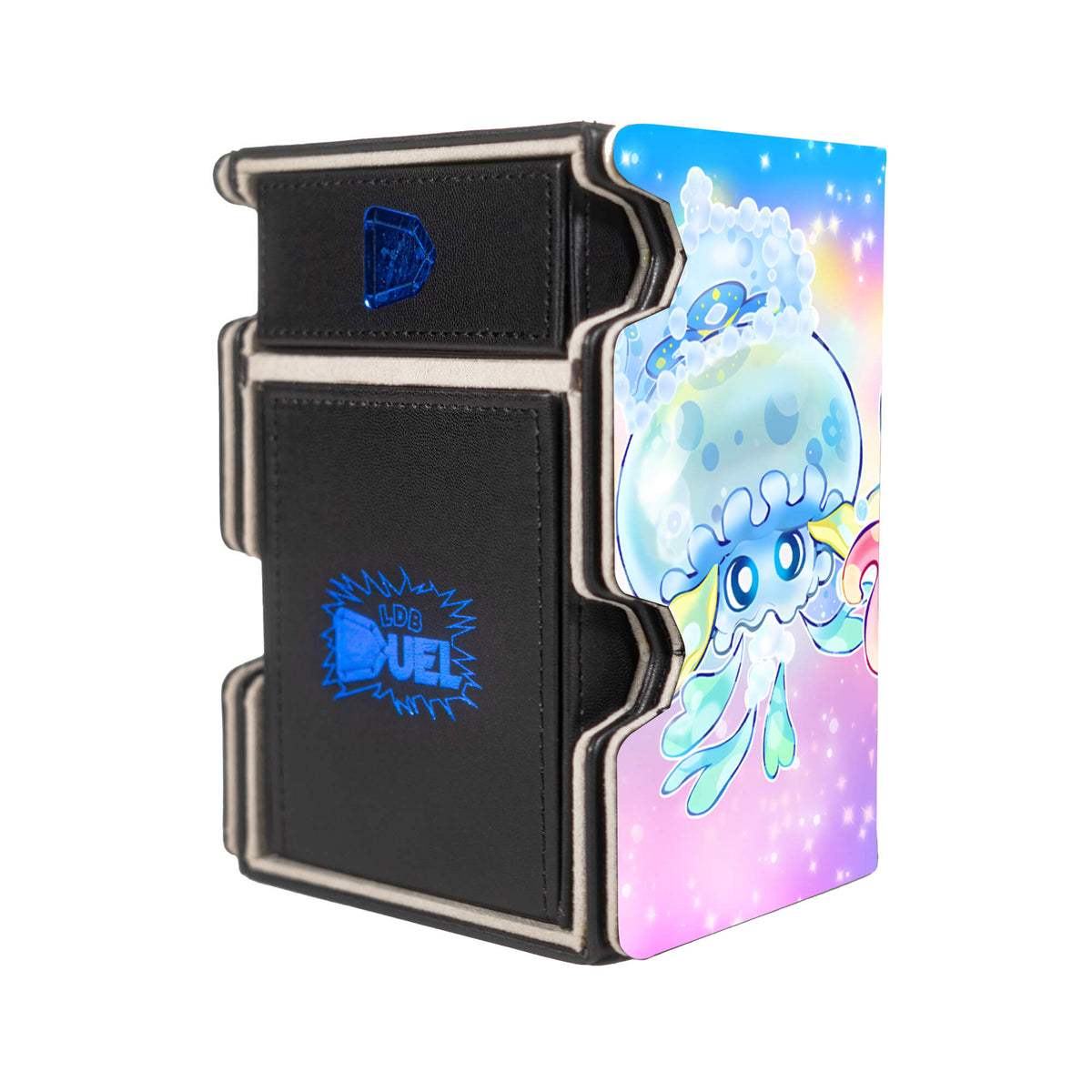 Here is the Right View of the Mulcharmy Archetype Mach 3 Black Deck Box. Purulia-yugioh-deck-tray-dice-tray-LDB-Duel