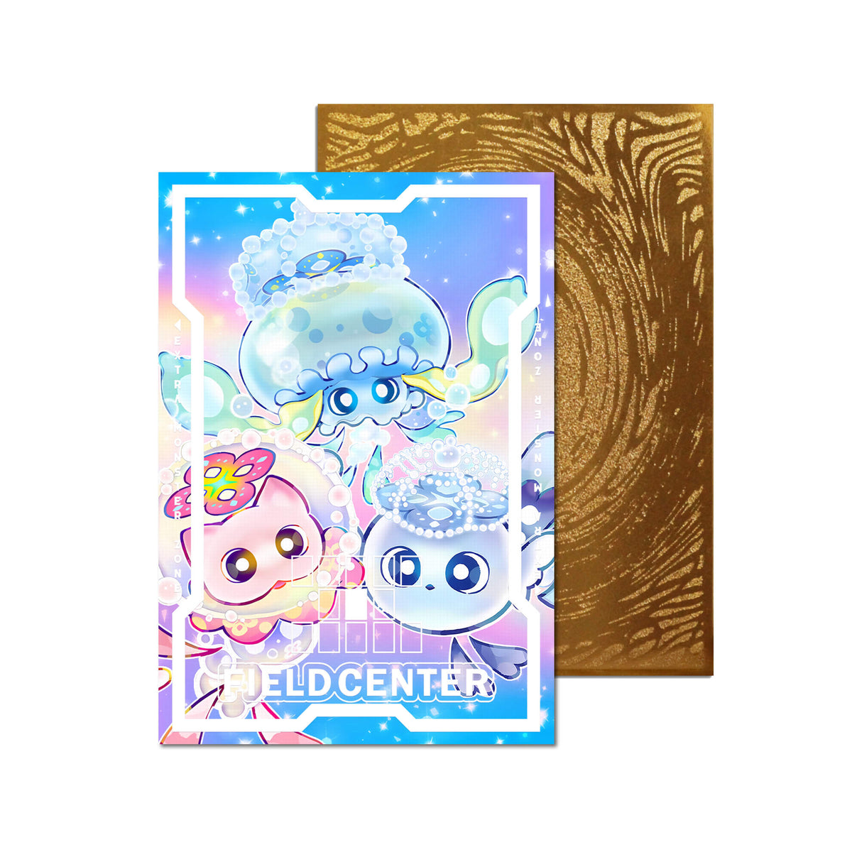 Level up your game with our custom-printed metal field centers, featuring exclusive Mulcharmy Archetype artwork in gold metal. Durable, scratch-resistant, and embossed with the iconic Yu-Gi-Oh! card back, these slim field centers fit perfectly in card sleeves. Mulcharmy-yugioh-mtg-pokemon-metal-card-embossed-design-custom-artwork-duel-accessories-ldb-duel