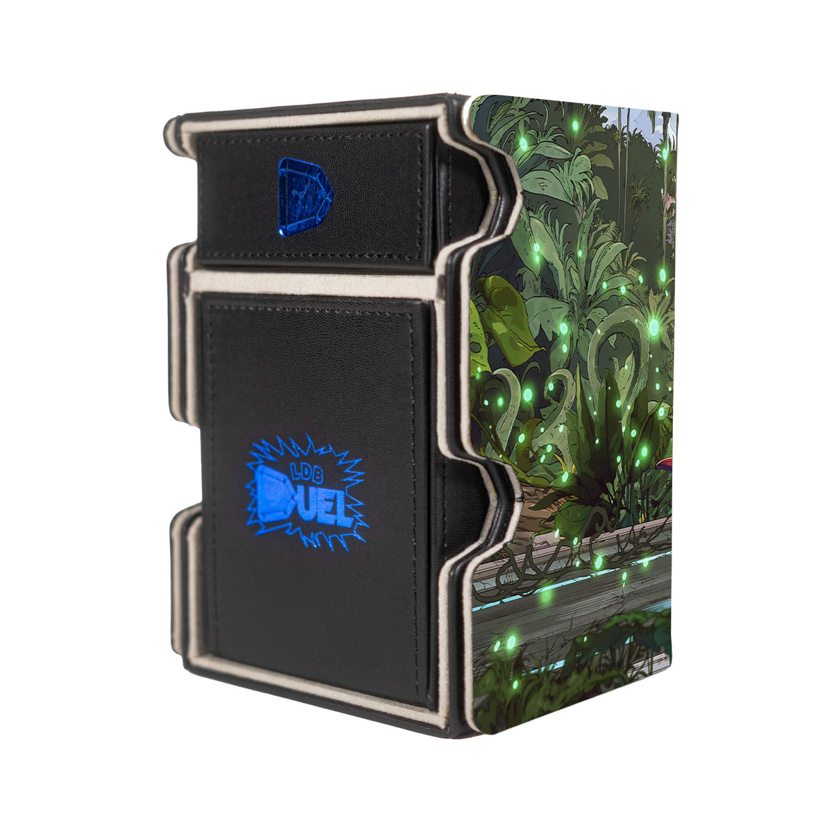 Here is the Right View of the Muraganda and Avishkar Mach 3 Black Deck Box. Muraganda-Raceway-mtg-deck-tray-dice-tray-LDB-Duel