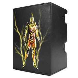 Here's another quality black deck box from LDB Duel featuring our exclusive NEO Hero Bolt the Kaiju Destroyer art. Fits all types of trading card games, including Pokémon, Yu-Gi-Oh! and Magic The Gathering. The perfect card holder for the TCG player safely holds up to 100 double-sleeved cards. EVEN in extra thick sleeves. Comes with a pull-out dice tray. NEO-Hero-yugioh-mtg-pokemon-tcg-accessories-card-storage-LDB-Duel