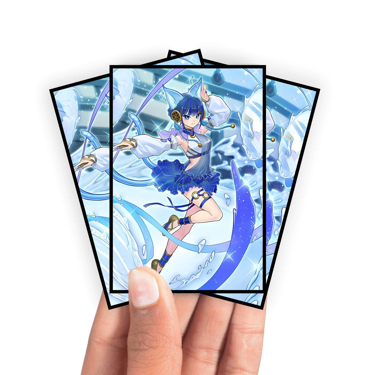 Enhance your cards with our elegant black border card sleeves, featuring a sleek, sophisticated design for a bold, modern aesthetic. From LDB Duel. Perfect for showcasing your collection, these sleeves are printed with our exclusive Ni-Ni the Mirror Mikanko design. Mikanko-Spiritwalk-yugioh-mtg-pokemon-card-protection-standard-japanese-dragon-shield-LDB-Duel-black