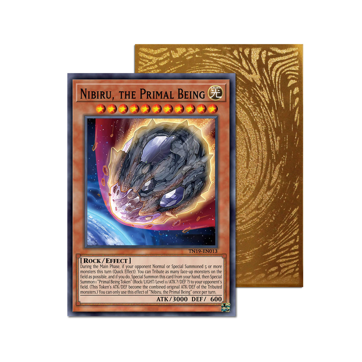 Level up your game with our custom-printed metal orica cards, featuring exclusive Nibiru, the Primal Being artwork in gold metal. Durable, scratch-resistant, and embossed with the iconic Yu-Gi-Oh! card back, these slim orica cards fit perfectly in card sleeves. Lustrous-yugioh-mtg-pokemon-metal-card-embossed-design-custom-artwork-duel-accessories-ldb-duel