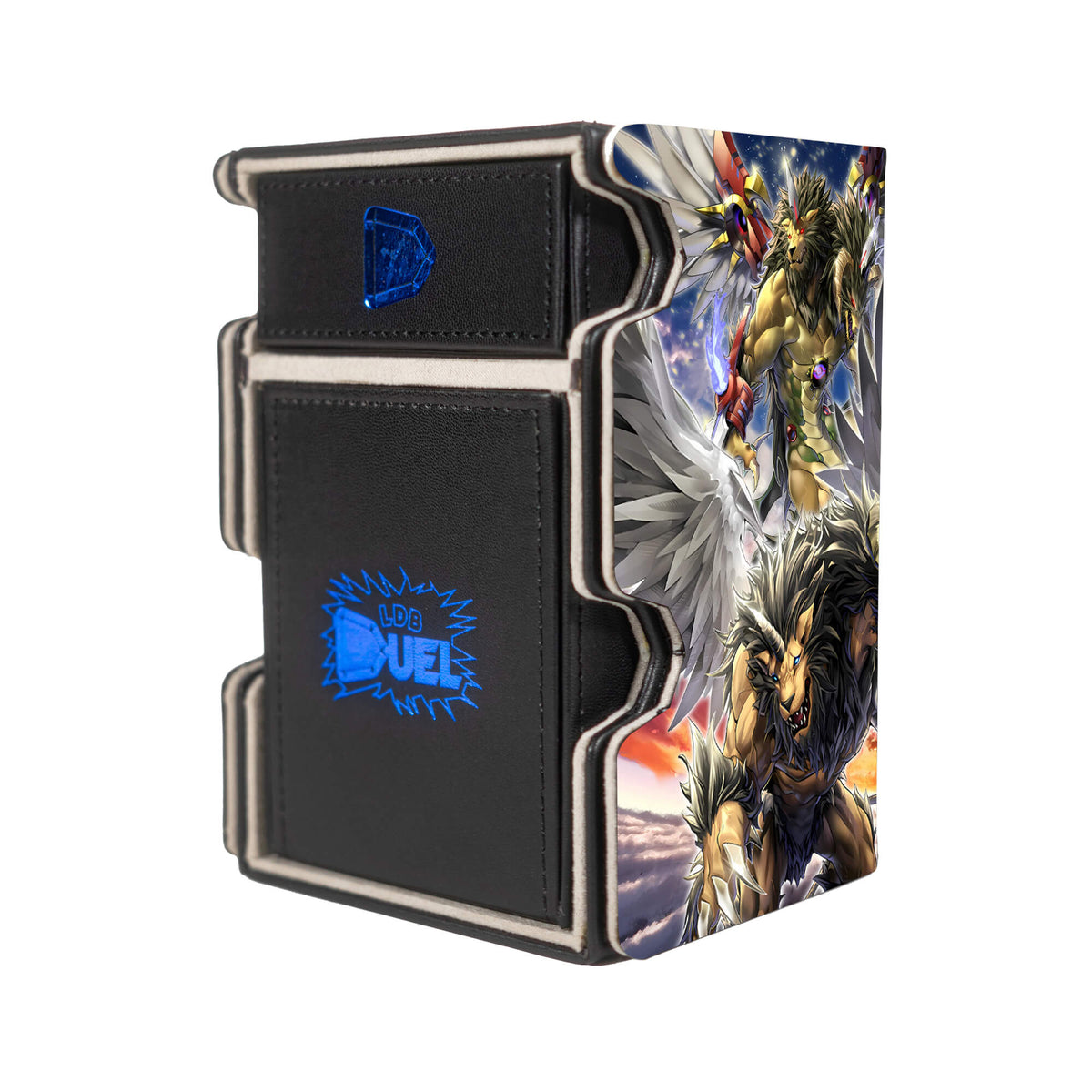 Here is the Right View of the Nightmare Apprentice Mach 3 Black Deck Box. Chimera-yugioh-deck-tray-dice-tray-LDB-Duel