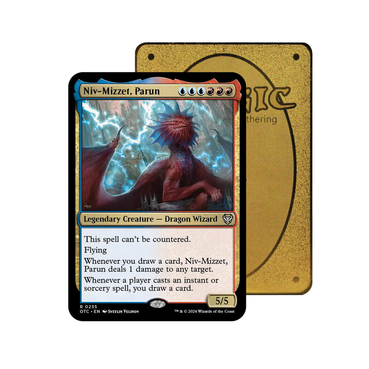 Level up your game with our custom-printed metal orica cards, featuring exclusive Niv-Mizzet, Parun artwork in gold metal. Durable, scratch-resistant, and embossed with the iconic Yu-Gi-Oh! card back, these slim orica cards fit perfectly in card sleeves. Ophidian-Eye-mtg-yugioh-pokemon-metal-card-embossed-design-custom-artwork-duel-accessories-ldb-duel