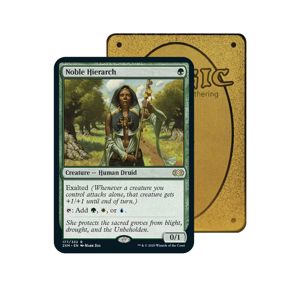 Level up your game with our custom-printed metal orica cards, featuring exclusive Noble Hierarch artwork in gold metal. Durable, scratch-resistant, and embossed with the iconic Yu-Gi-Oh! card back, these slim orica cards fit perfectly in card sleeves. Human-Druid-mtg-yugioh-pokemon-metal-card-embossed-design-custom-artwork-duel-accessories-ldb-duel