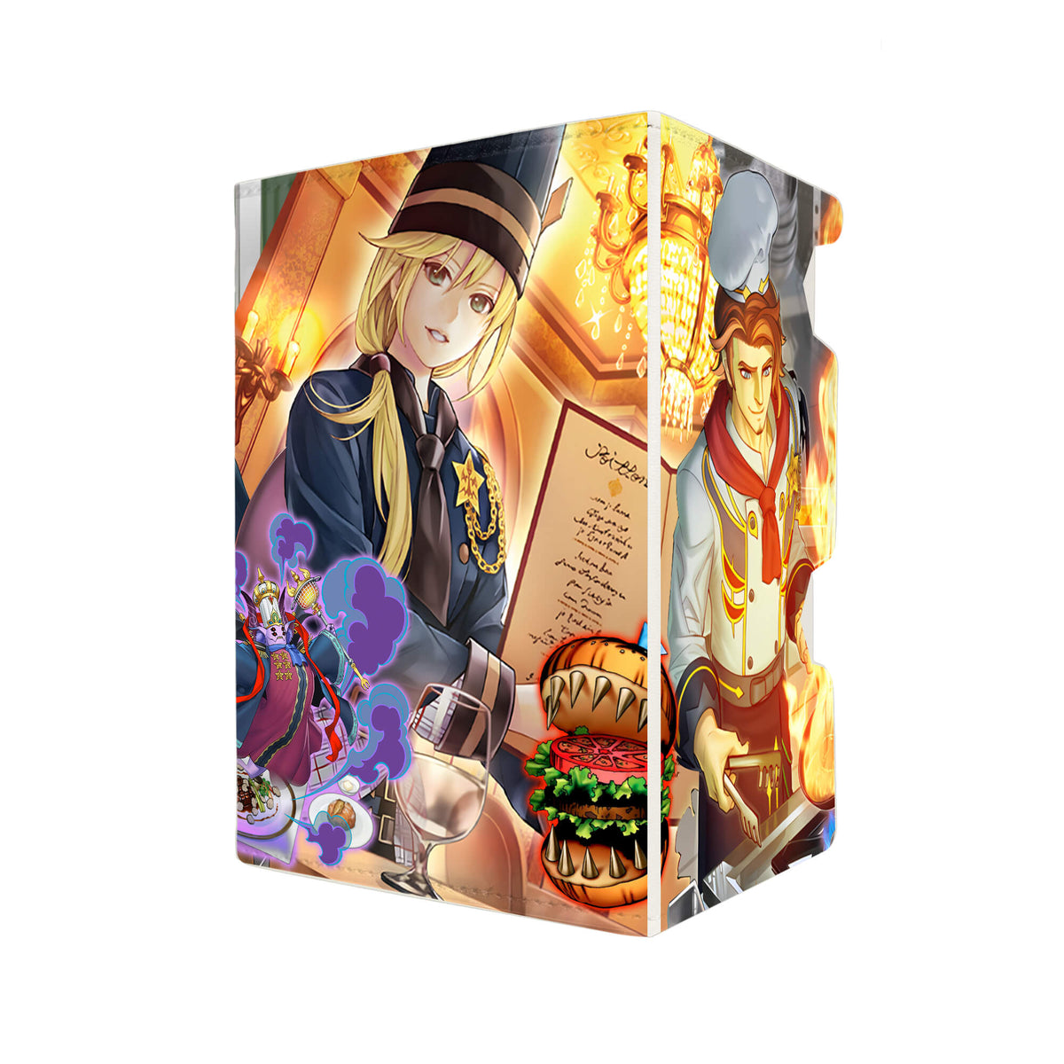 Here's another quality white deck box from LDB Duel featuring our exclusive Nouvelles Chefs art. Fits all types of trading card games, including Pokémon, Yu-Gi-Oh! and Magic The Gathering. The perfect card holder for the TCG player safely holds up to 100 double-sleeved cards. EVEN in extra thick sleeves. Comes with a pull-out dice tray. Buerillabaisse-ygo-magic-digimon-card_protector-gaming-accesories-LDB-Duel