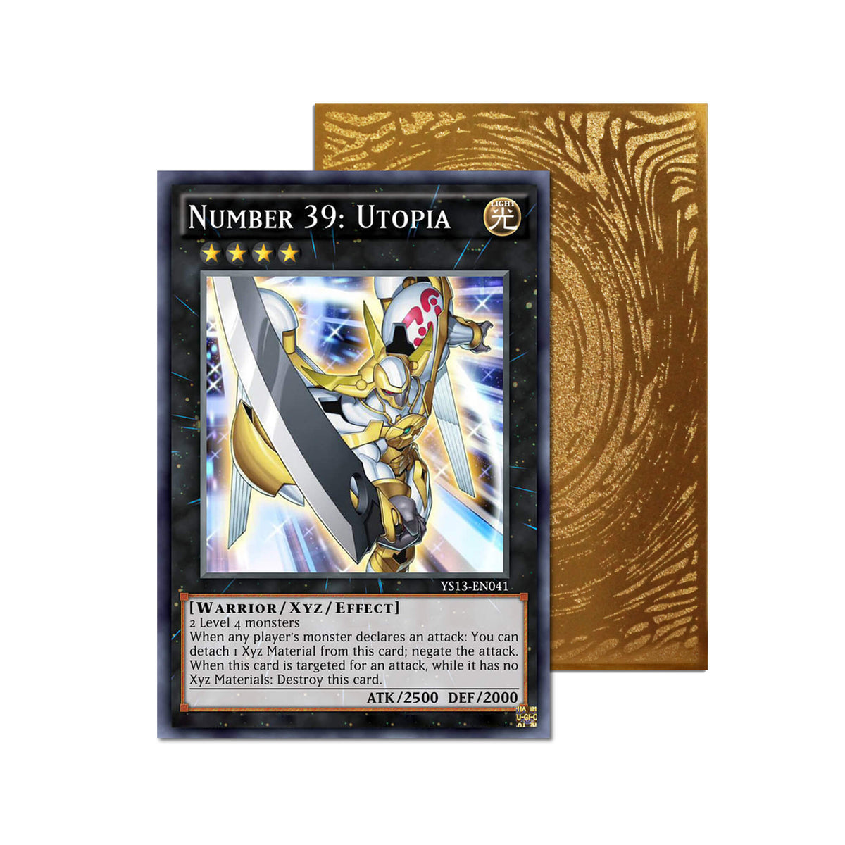 Level up your game with our custom-printed metal orica cards, featuring exclusive Number 39: Utopia artwork in gold metal. Durable, scratch-resistant, and embossed with the iconic Yu-Gi-Oh! card back, these slim orica cards fit perfectly in card sleeves. Reginald-Kastle-yugioh-mtg-pokemon-metal-card-embossed-design-custom-artwork-duel-accessories-ldb-duel
