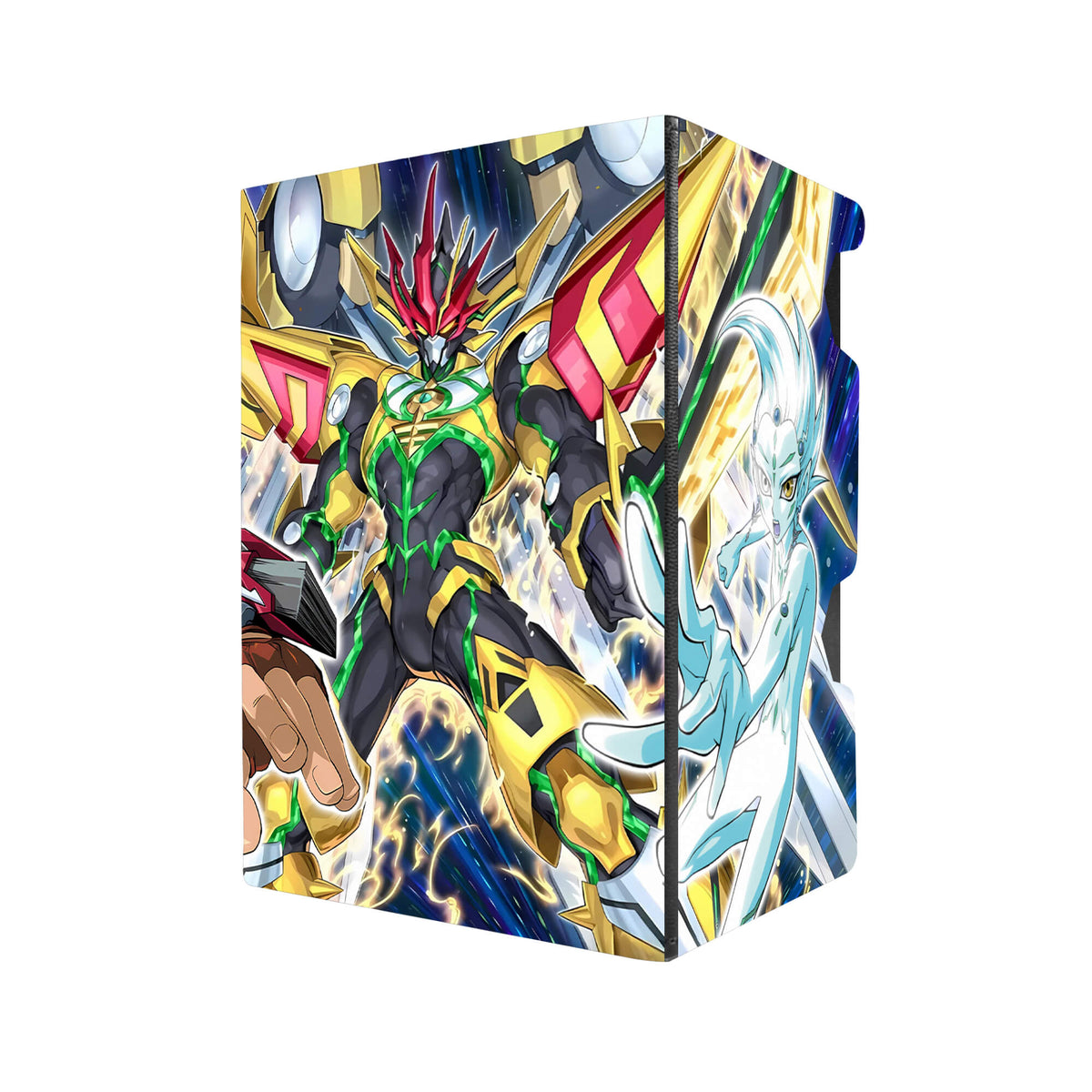 Here's another quality black deck box from LDB Duel featuring our exclusive Number F0: Utopic Future Zexal art. Fits all types of trading card games, including Pokémon, Yu-Gi-Oh! and Magic The Gathering. The perfect card holder for the TCG player safely holds up to 100 double-sleeved cards. EVEN in extra thick sleeves. Comes with a pull-out dice tray. Utopic-Future-yugioh-tcg-accessories-card-storage-LDB-Duel