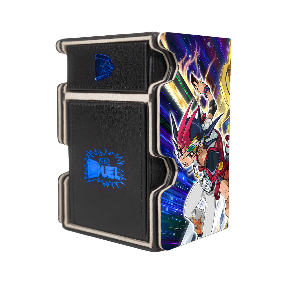 Here is the Right View of the Number F0: Utopic Future Zexal Mach 3 Black Deck Box. Future-Slash-yugioh-deck-tray-dice-tray-LDB-Duel