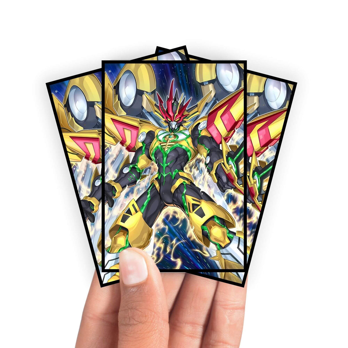 Enhance your cards with our elegant black border card sleeves, featuring a sleek, sophisticated design for a bold, modern aesthetic. From LDB Duel. Perfect for showcasing your collection, these sleeves are printed with our exclusive Number F0: Utopic Future Zexal design. Future-Slash-yugioh-mtg-pokemon-card-protection-standard-japanese-dragon-shield-LDB-Duel-black