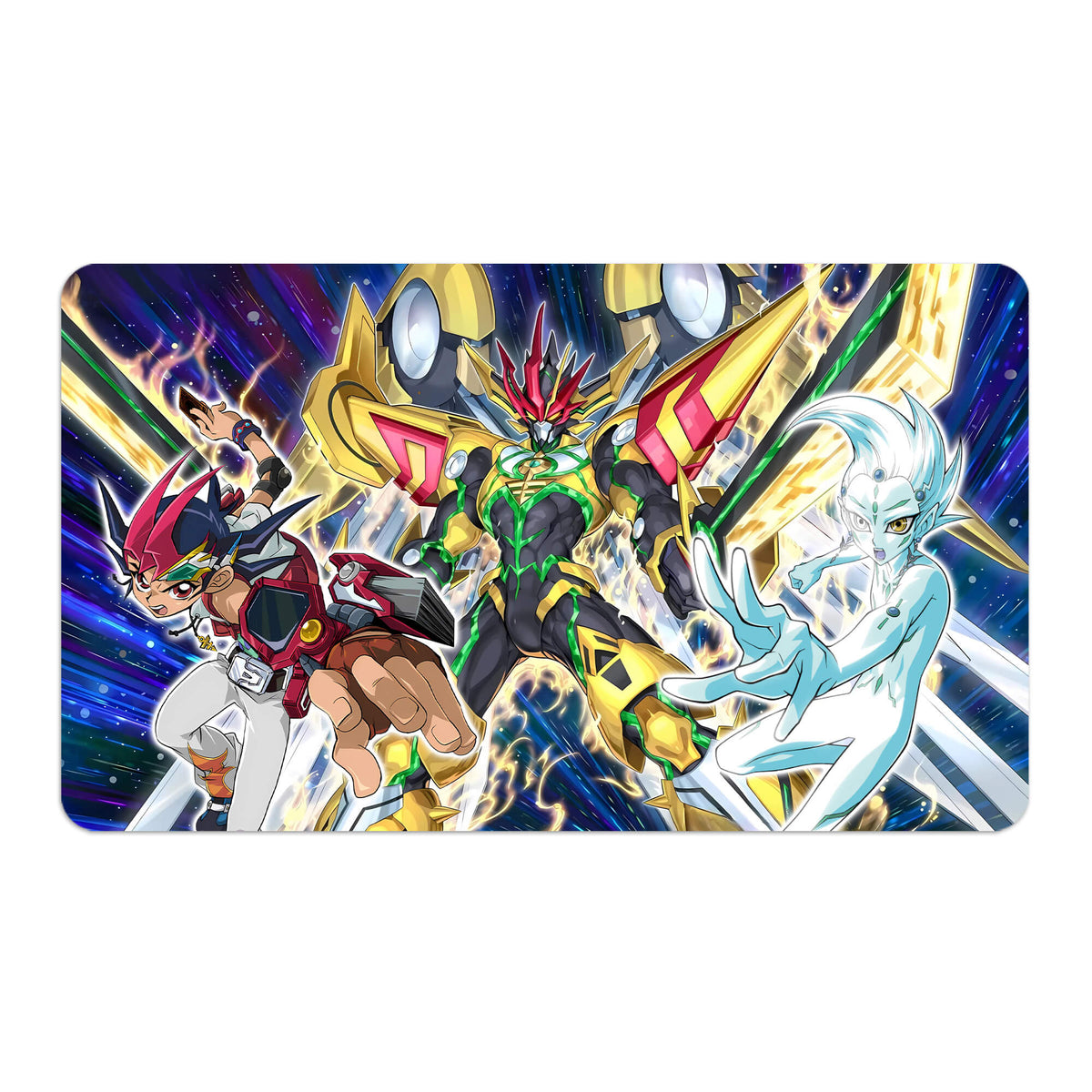 Transform your dueling experience with LDB Duel featuring our exclusive art Number F0: Utopic Future Zexal playmat! Featuring a soft cloth top for smooth card movement and a durable rubber back for a secure grip, this 24x14 inch mat is machine washable and safe for cards and sleeves. Utopic-Future-yugioh-mtg-pokemon-custom-artwork-premium-durable-rubber-ldb-duel