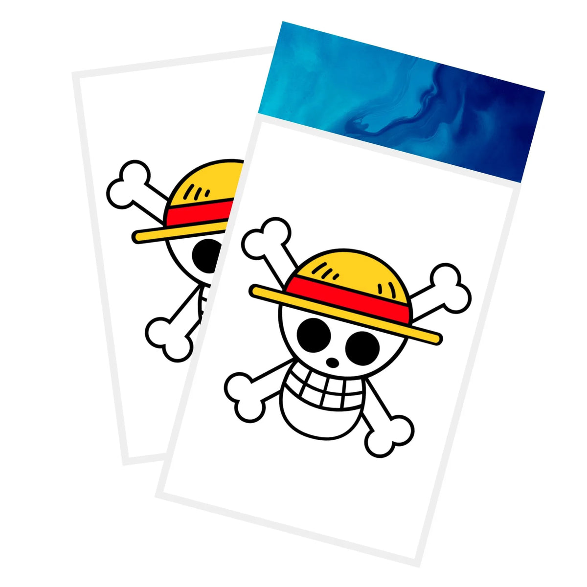 Protect and enhance your cards with our clean and crisp white border card sleeves. Featuring a minimalist design that complements any artwork, these sleeves offer a bright, timeless look. From LDB Duel. Printed with our exclusive Straw Hat Pirates design for a fresh and premium finish. Jolly-Rogers-onepiece-card-protection-standard-japanese-dragon-shield-LDB-Duel-white