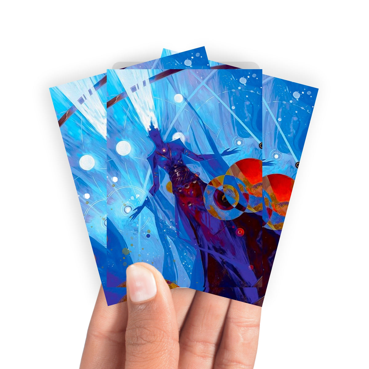 Keep your cards safe and stylish with our borderless card sleeves. Designed edge-to-edge to showcase your artwork, they offer a sleek, modern aesthetic. From LDB Duel, printed with the exclusive Omniscience design for a fresh, premium feel.Omniscience-yugioh-mtg-pokemon-card-protection-standard-japanese-dragon-shield-LDB-Duel-borderless