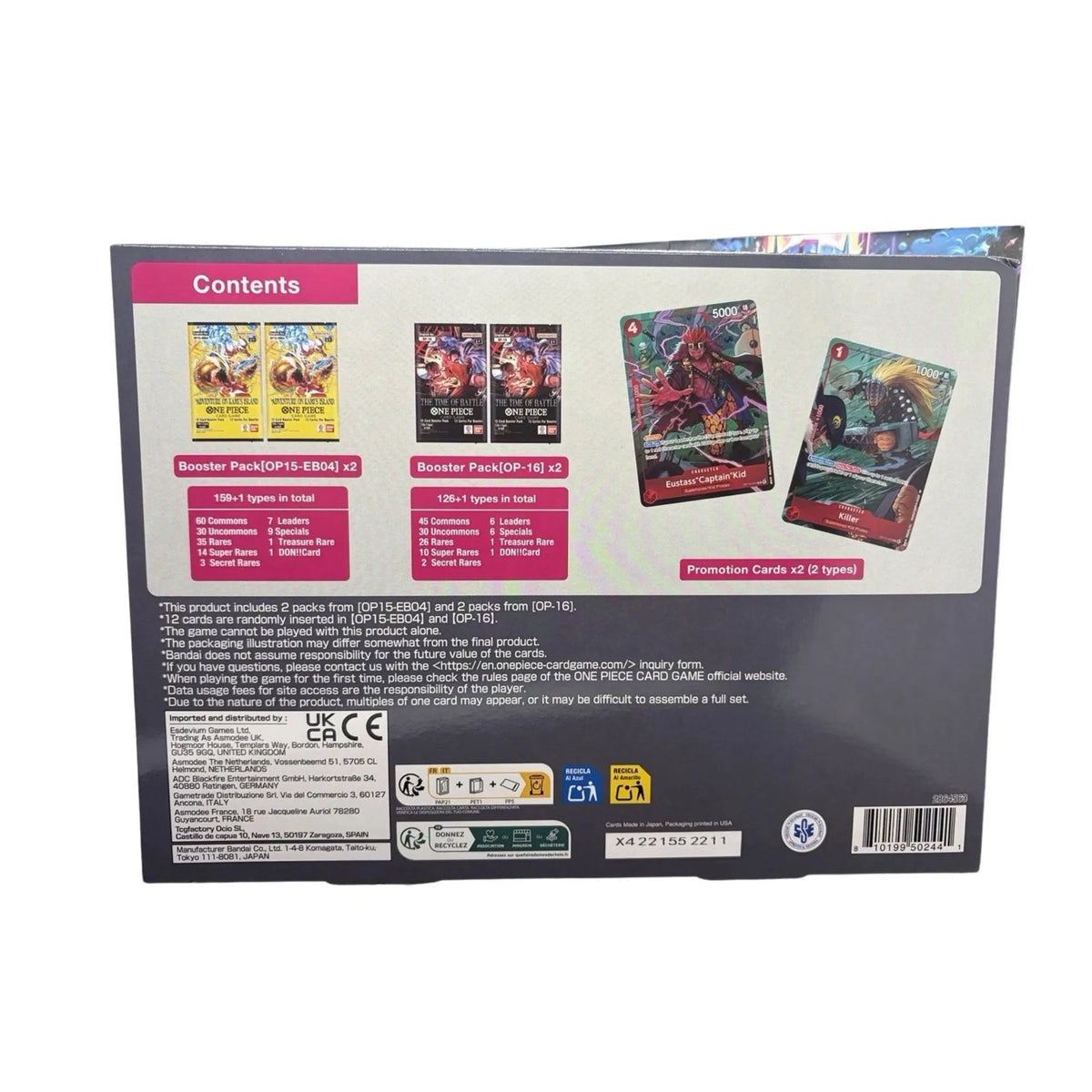 Upgrade your deck and collection with the One Piece Card Game Illustration Box Vol. 8, available now at LDB Duel! This set features exclusive alt-art promo cards of Eustass Kid and Killer, paired with booster packs to help you strengthen your strategies. Essential for competitive TCG players and collectors alike, grab your sealed illustration box today from LDB Duel!