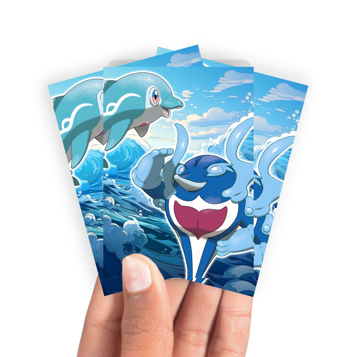 Keep your cards safe and stylish with our borderless card sleeves. Designed edge-to-edge to showcase your artwork, they offer a sleek, modern aesthetic. From LDB Duel, printed with the exclusive Palafin Evolutions design for a fresh, premium feel.Palafin-yugioh-mtg-pokemon-card-protection-standard-japanese-dragon-shield-LDB-Duel-borderless