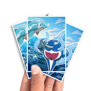 Protect and enhance your cards with our clean and crisp white border card sleeves. Featuring a minimalist design that complements any artwork, these sleeves offer a bright, timeless look. From LDB Duel. Printed with our exclusive Palafin Evolutions design for a fresh and premium finish. Water-Pulse-pokemon-yugioh-mtg-card-protection-standard-japanese-dragon-shield-LDB-Duel-white