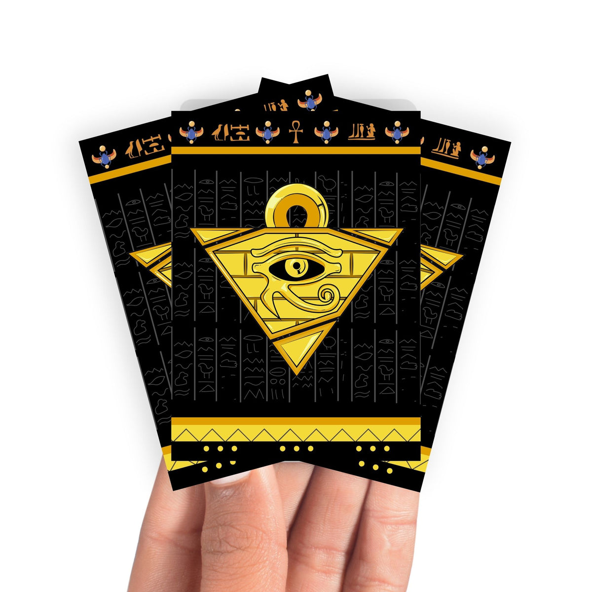 Keep your cards safe and stylish with our borderless card sleeves. Designed edge-to-edge to showcase your artwork, they offer a sleek, modern aesthetic. From LDB Duel, printed with the exclusive Pharaoh's Soul Glyphs design for a fresh, premium feel.Pharaoh-yugioh-mtg-pokemon-card-protection-standard-japanese-dragon-shield-LDB-Duel-borderless