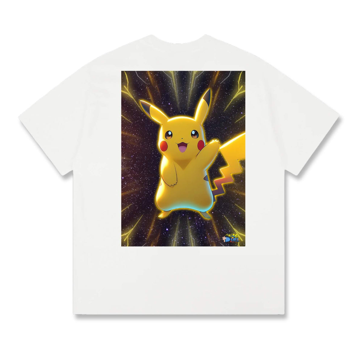 Level up your look with the premium Pikachu EX T-shirt design from LDB Duel. Crafted from soft, breathable cotton and finished with vibrant DTF printing, this white t-shirt is designed for comfort that lasts. Featuring a bold back design, it’s perfect for anime fans, TCG players, and gamers who want to stand out, whether at events, tournaments, or just relaxing with friends. Pokemon-anime-ygo-magic-tshirt-gaming-accesories-LDB-Duel