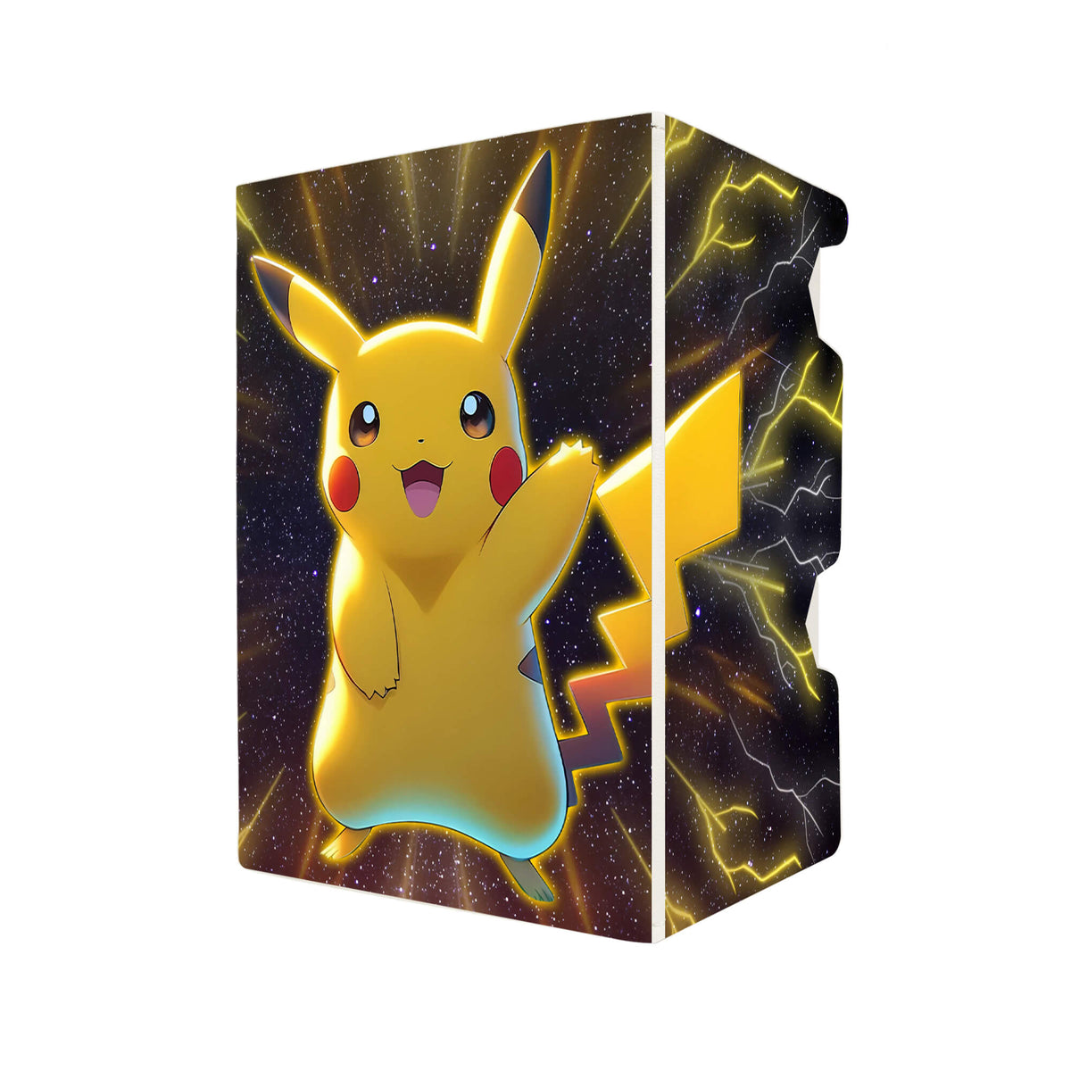 Here's another quality white deck box from LDB Duel featuring our exclusive Pikachu EX art. Fits all types of trading card games, including Pokémon, Yu-Gi-Oh! and Magic The Gathering. The perfect card holder for the TCG player safely holds up to 100 double-sleeved cards. EVEN in extra thick sleeves. Comes with a pull-out dice tray. Raichu-pokemon-ygo-magic-digimon-card-protector-gaming-accesories-LDB-Duel