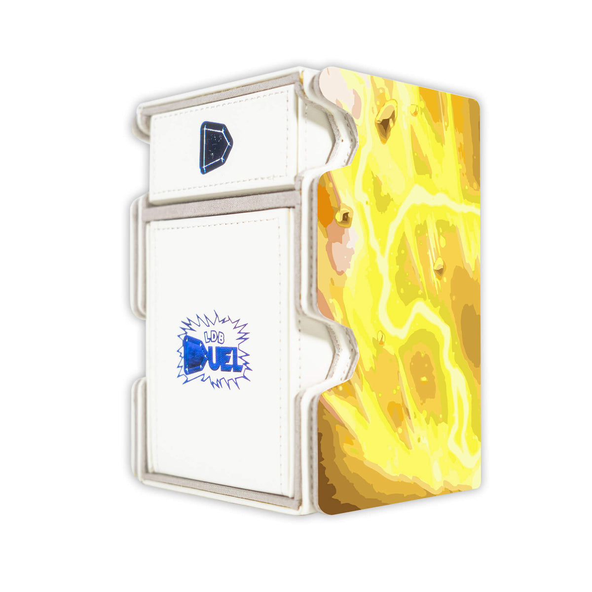 Here is the Right View of the Pikachu Mach 3 White Deck Box. Raichu-pokemon-deck-tray-dice-tray-LDB-Duel