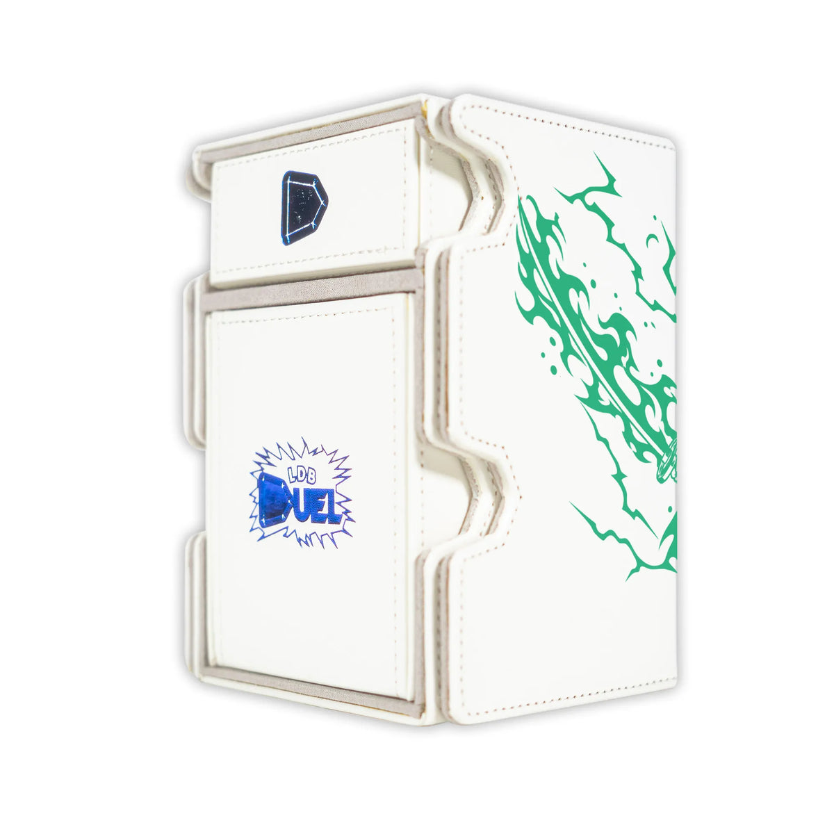 Here is the Right View of the Pirate Hunter Zoro Mach 3 White Deck Box. Swordsman-onepiece-deck-tray-dice-tray-LDB-Duel