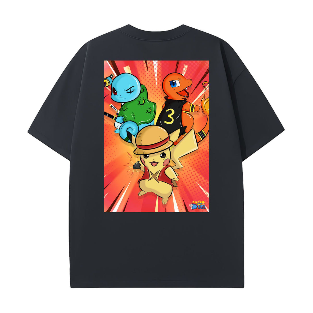 Level up your look with the premium Pocket Monster Trio T-shirt design from LDB Duel. Crafted from soft, breathable cotton and finished with vibrant DTF printing, this black t-shirt is designed for comfort that lasts. Featuring a bold back design, it’s perfect for anime fans, TCG players, and gamers who want to stand out, whether at events, tournaments, or just relaxing with friends.  Onepiece-anime-ygo-magic-tshirt-gaming-accesories-LDB-Duel