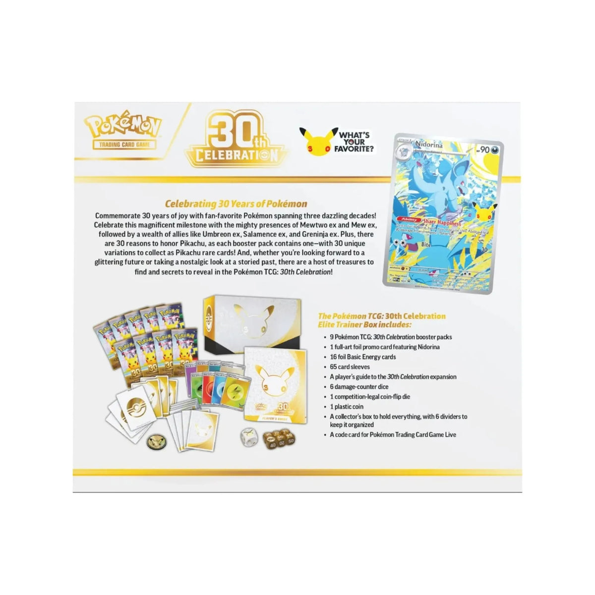Unbox three decades of classic battles with the Pokémon 30th Celebration Elite Trainer Box, available now at LDB Duel. Packed with exclusive booster packs, a foil promo card, premium card sleeves, and gameplay essentials, this special edition set is a must-have for both competitive TCG players and collectors. Order yours today from LDB Duel while supplies last!