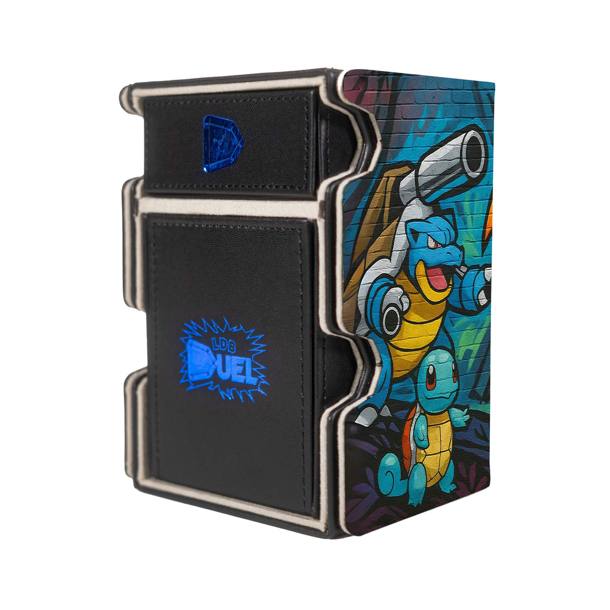 Here is the Right View of the Pokemon Mega Evolution Y Mach 3 Black Deck Box. Blastoise-pokemon-yugioh-deck-tray-dice-tray-LDB-Duel