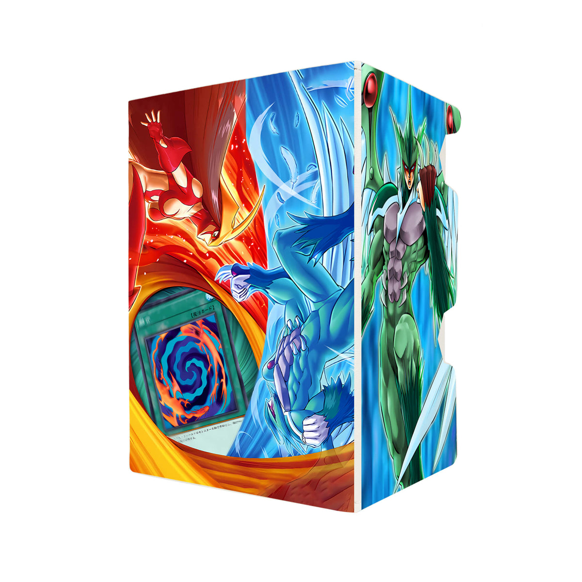 Here's another quality white deck box from LDB Duel featuring our exclusive Polymerization art. Fits all types of trading card games, including Pokémon, Yu-Gi-Oh! and Magic The Gathering. The perfect card holder for the TCG player safely holds up to 100 double-sleeved cards. EVEN in extra thick sleeves. Comes with a pull-out dice tray. Elemental-ygo-magic-digimon-card_protector-gaming-accesories-LDB-Duel