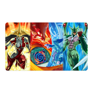 Transform your dueling experience with our original art Polymerization playmat from LDB Duel! Featuring a soft cloth top for smooth card movement and a durable rubber back for a secure grip, this 24x14 inch mat is machine washable and safe for cards and sleeves. Elemental-HERO-yugioh-mtg-pokemon-custom-artwork-premium-durable-rubber-ldb-duel