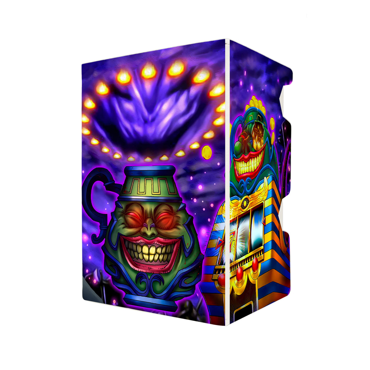 Here's another quality white deck box from LDB Duel featuring our exclusive Pot of Greed art. Fits all types of trading card games, including Pokémon, Yu-Gi-Oh! and Magic The Gathering. The perfect card holder for the TCG player safely holds up to 100 double-sleeved cards. EVEN in extra thick sleeves. Comes with a pull-out dice tray. Duality-ygo-magic-digimon-card-protector-gaming-accesories-LDB-Duel