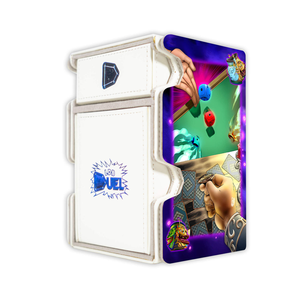 Here is the Right View of the Pot of Greed Mach 3 White Deck Box. Benevolence-yugioh-deck-tray-dice-tray-LDB-Duel