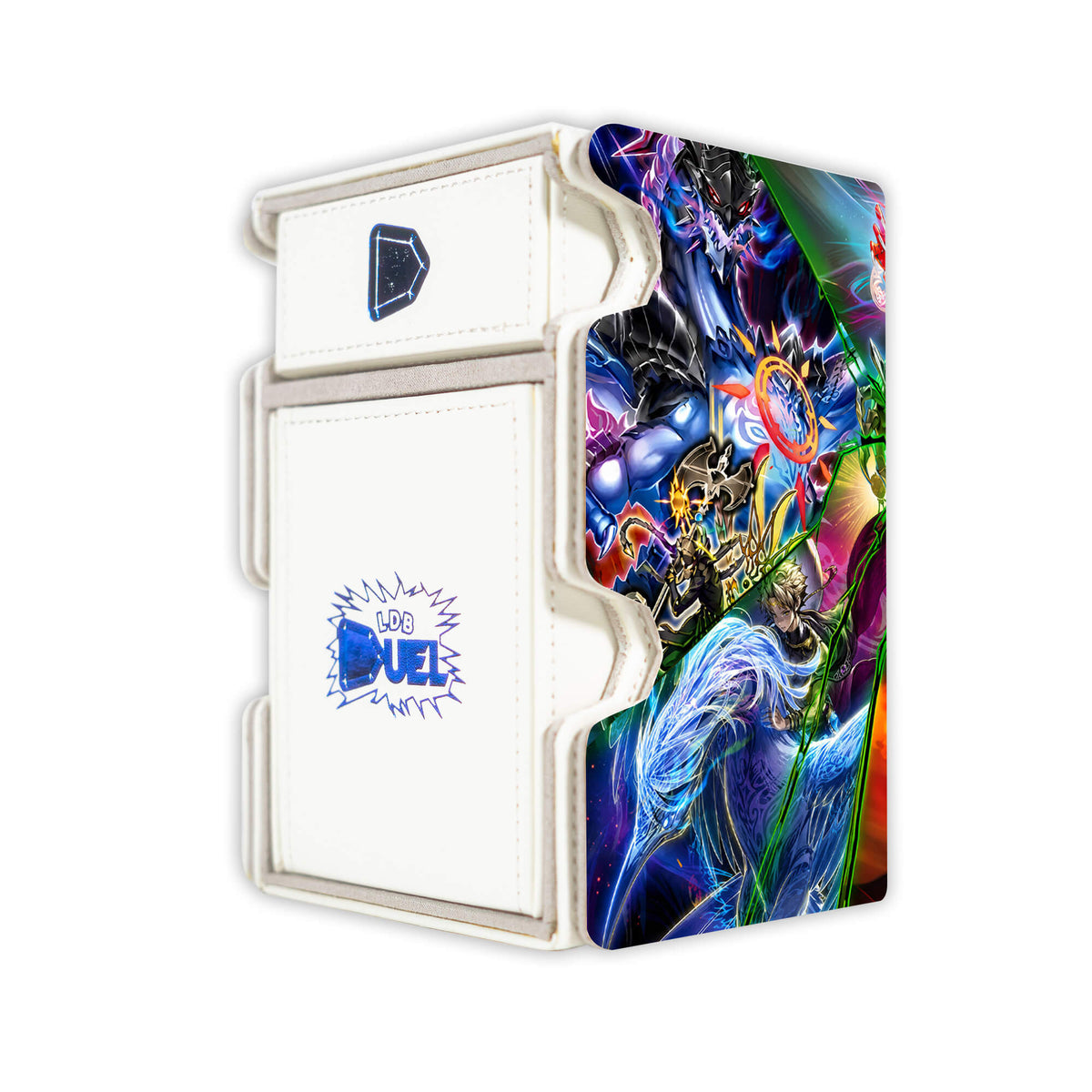 Here is the Right View of the Power Patron Archetype Mach 3 White Deck Box. Imprisoned-God-yugioh-deck-tray-dice-tray-LDB-Duel