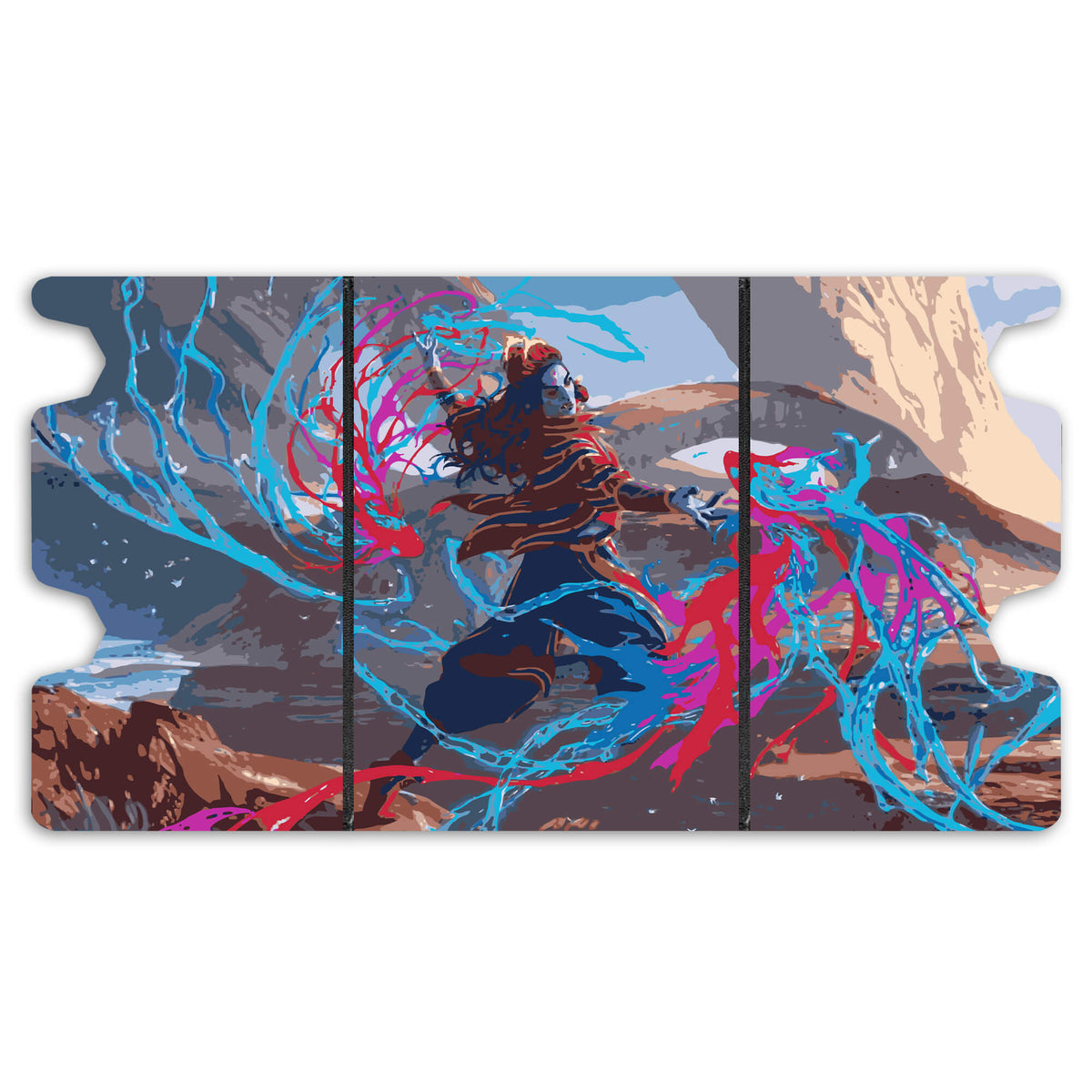Here is the Full Lid Design of the Prismari Artistry Mach 3 Black Deck Box. Commander-mtg-custom-art-leather-durable-LDB-Duel