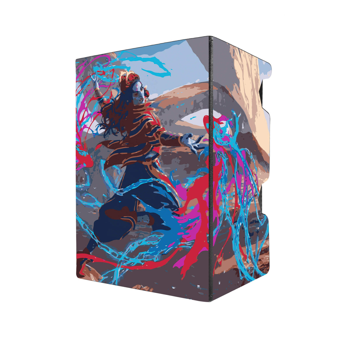 Here's another quality black deck box from LDB Duel featuring our exclusive Prismari Artistry art. Fits all types of trading card games, including Pokémon, Yu-Gi-Oh! and Magic The Gathering. The perfect card holder for the TCG player safely holds up to 100 double-sleeved cards. EVEN in extra thick sleeves. Comes with a pull-out dice tray. Rootha-mtg-tcg-accessories-card-storage-LDB-Duel