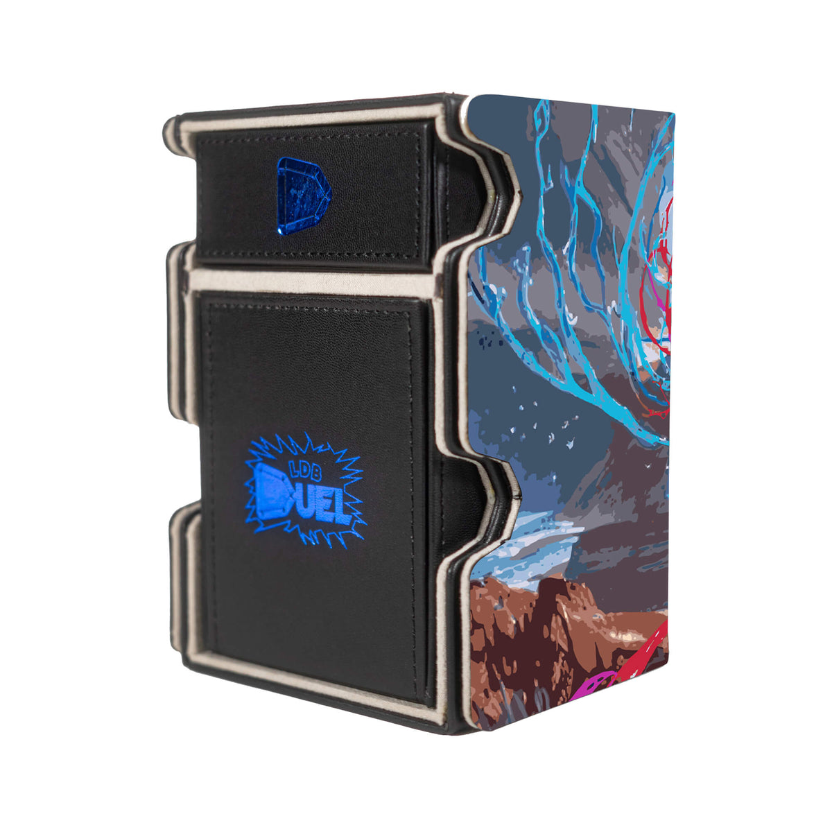 Here is the Right View of the Prismari Artistry Mach 3 Black Deck Box. Orc-Sorcerrer-mtg-deck-tray-dice-tray-LDB-Duel