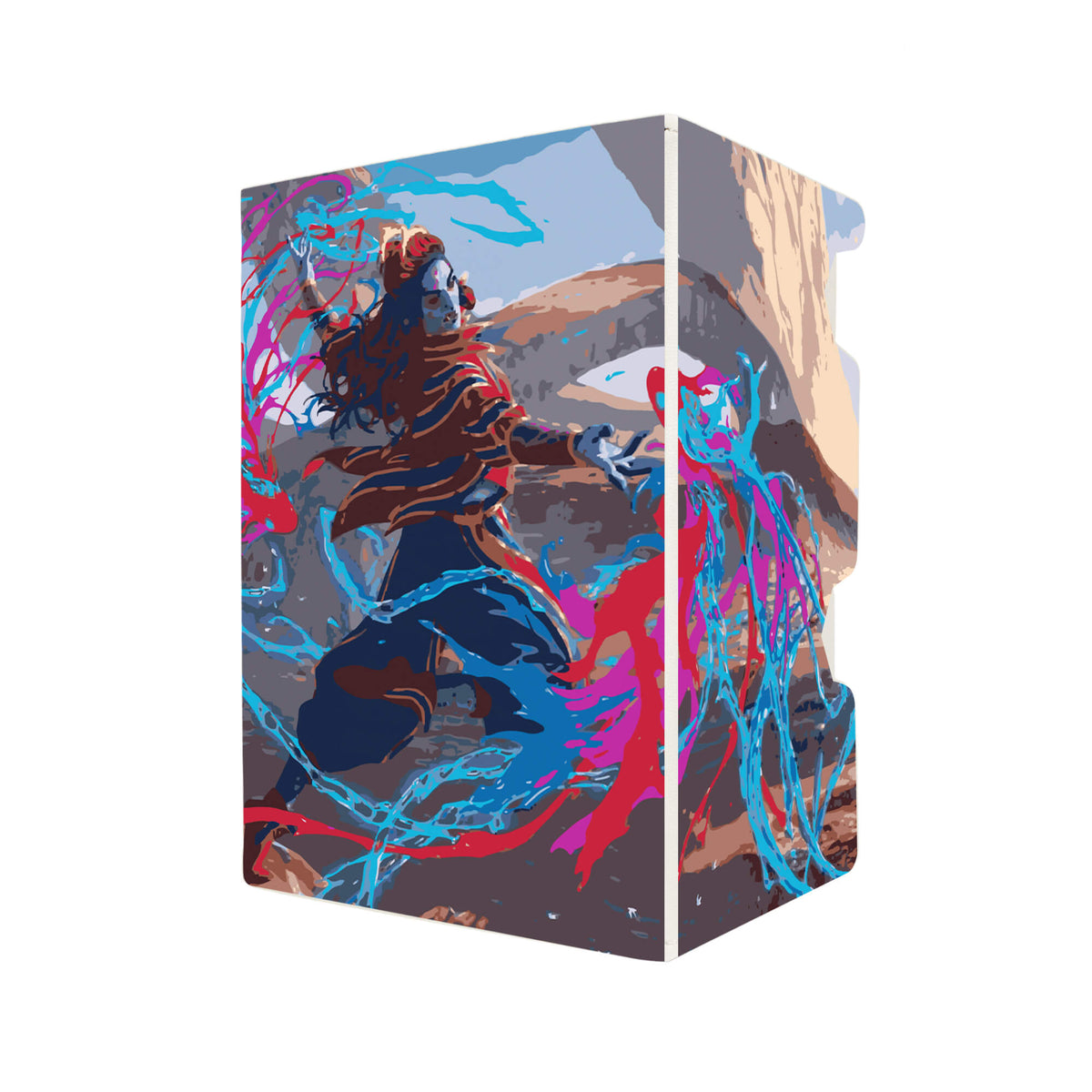 Here's another quality white deck box from LDB Duel featuring our exclusive Prismari Artistry art. Fits all types of trading card games, including Pokémon, Yu-Gi-Oh! and Magic The Gathering. The perfect card holder for the TCG player safely holds up to 100 double-sleeved cards. EVEN in extra thick sleeves. Comes with a pull-out dice tray. Rootha-mtg-tcg-accessories-card-storage-LDB-Duel
