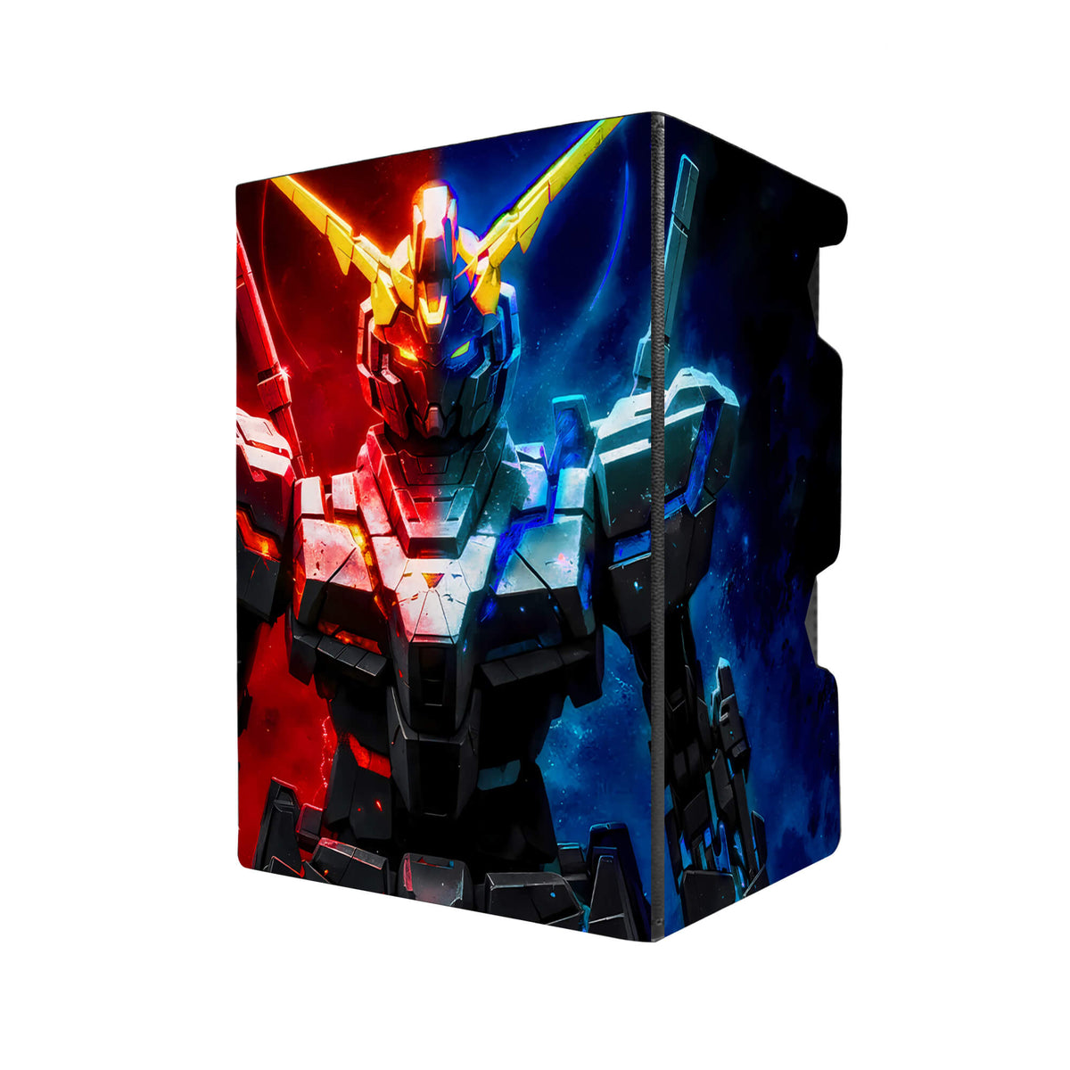 Here's another quality black deck box from LDB Duel featuring our exclusive RX-0 Unicorn Gundam art. Fits all types of trading card games, including Pokémon, Yu-Gi-Oh! and Magic The Gathering. The perfect card holder for the TCG player safely holds up to 100 double-sleeved cards. EVEN in extra thick sleeves. Comes with a pull-out dice tray. Banagher-Links-anime-tcg-accessories-card-storage-LDB-Duel