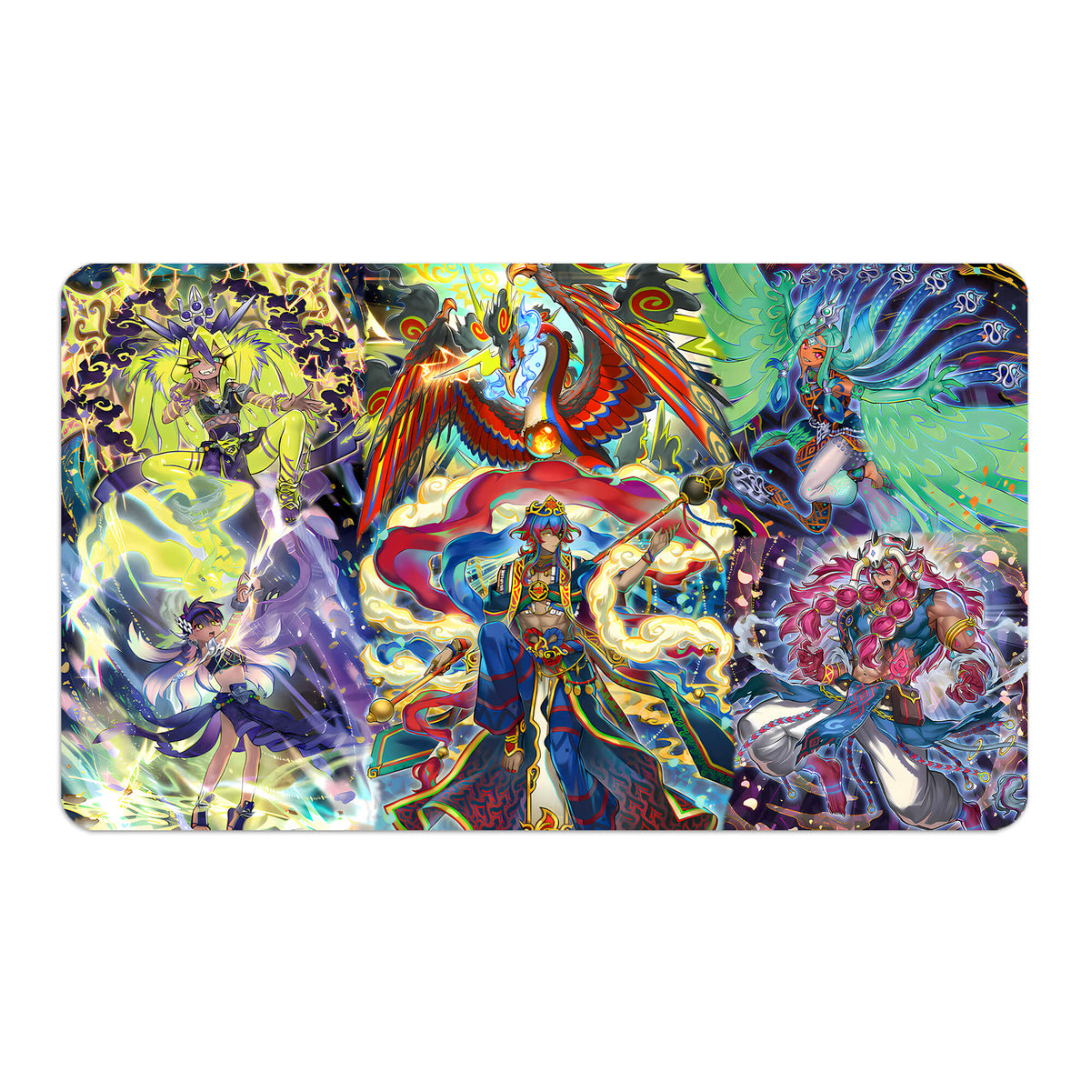 Transform your dueling experience with LDB Duel featuring our exclusive art Radiant Typhoon Archetype playmat! Featuring a soft cloth top for smooth card movement and a durable rubber back for a secure grip, this 24x14 inch mat is machine washable and safe for cards and sleeves. Radiant-Typhoon-yugioh-mtg-pokemon-custom-artwork-premium-durable-rubber-ldb-duel