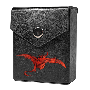 Enhance your TCG storage with the Red Demon Mach 2 Black deck box, available in options for 60 or 80 single-card sleeves. Sold by LDB Duel. Crafted from durable faux leather, it includes a built-in belt loop, a strong magnetic snap, and showcases our exclusive Red Demon design—ideal for TCG enthusiasts on the move! demon-yugioh-mtg-pokemon-tcg-accessories-card-storage-LDB-Duel-black