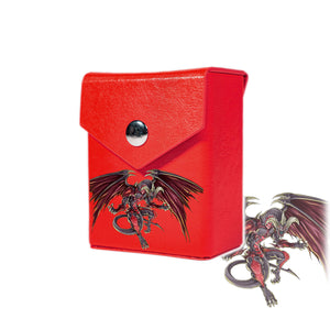 Enhance your TCG storage with the Red Dragon Archfiend Mach 2 Red deck box, available in options for 60 or 80 single-card sleeves. Sold by LDB Duel. Crafted from durable faux leather, it includes a built-in belt loop, a strong magnetic snap, and showcases our exclusive Red Dragon Archfiend design—ideal for TCG enthusiasts on the move! Scarlight-Red-Dragon-yugioh-custom-art-leather-durable-LDB-Duel-red