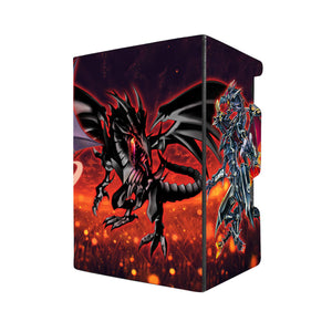 Here's another quality black deck box from LDB Duel featuring our exclusive Red-Eyes Black Dragon Archetype art. Fits all types of trading card games, including Pokémon, Yu-Gi-Oh! and Magic The Gathering. The perfect card holder for the TCG player safely holds up to 100 double-sleeved cards. EVEN in extra thick sleeves. Comes with a pull-out dice tray. Red-Eyes-Soul-yugioh-mtg-pokemon-tcg-accessories-card-storage-LDB-Duel