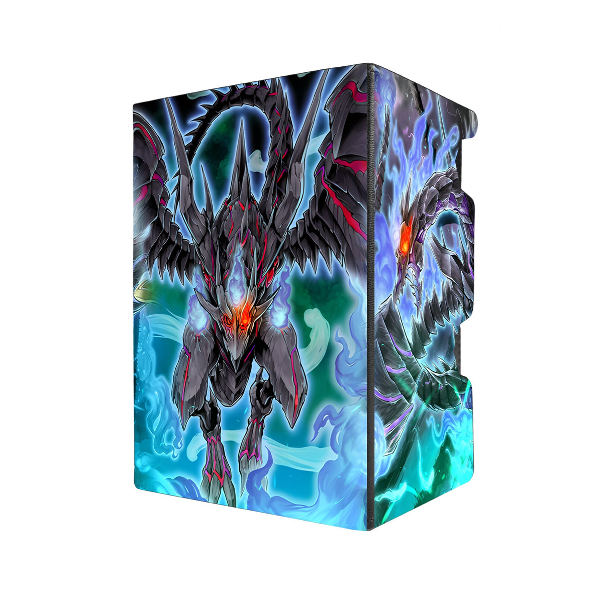 Here's another quality black deck box from LDB Duel featuring our exclusive Red-Eyes Zombie Dragon art. Fits all types of trading card games, including Pokémon, Yu-Gi-Oh! and Magic The Gathering. The perfect card holder for the TCG player safely holds up to 100 double-sleeved cards. EVEN in extra thick sleeves. Comes with a pull-out dice tray. Red-Eyes-yugioh-tcg-accessories-card-storage-LDB-Duel