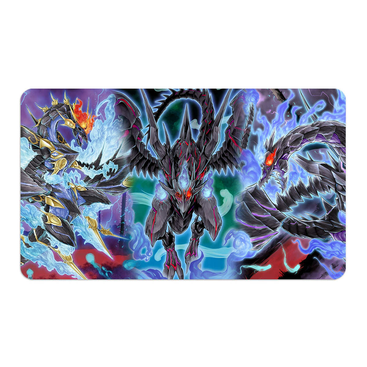 Transform your dueling experience with LDB Duel featuring our exclusive art Red-Eyes Zombie Dragon playmat! Featuring a soft cloth top for smooth card movement and a durable rubber back for a secure grip, this 24x14 inch mat is machine washable and safe for cards and sleeves. Red-Eyes-yugioh-mtg-pokemon-custom-artwork-premium-durable-rubber-ldb-duel