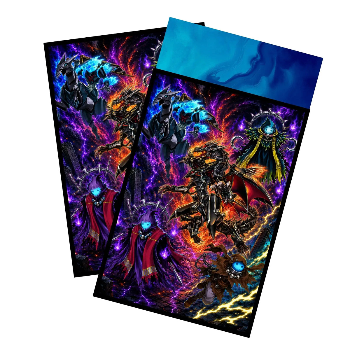 Enhance your cards with our elegant black border card sleeves, featuring a sleek, sophisticated design for a bold, modern aesthetic. From LDB Duel. Perfect for showcasing your collection, these sleeves are printed with our exclusive Red-Eyes and Phantom Knights design. Red-Eyes-yugioh-card-protection-standard-japanese-dragon-shield-LDB-Duel-black