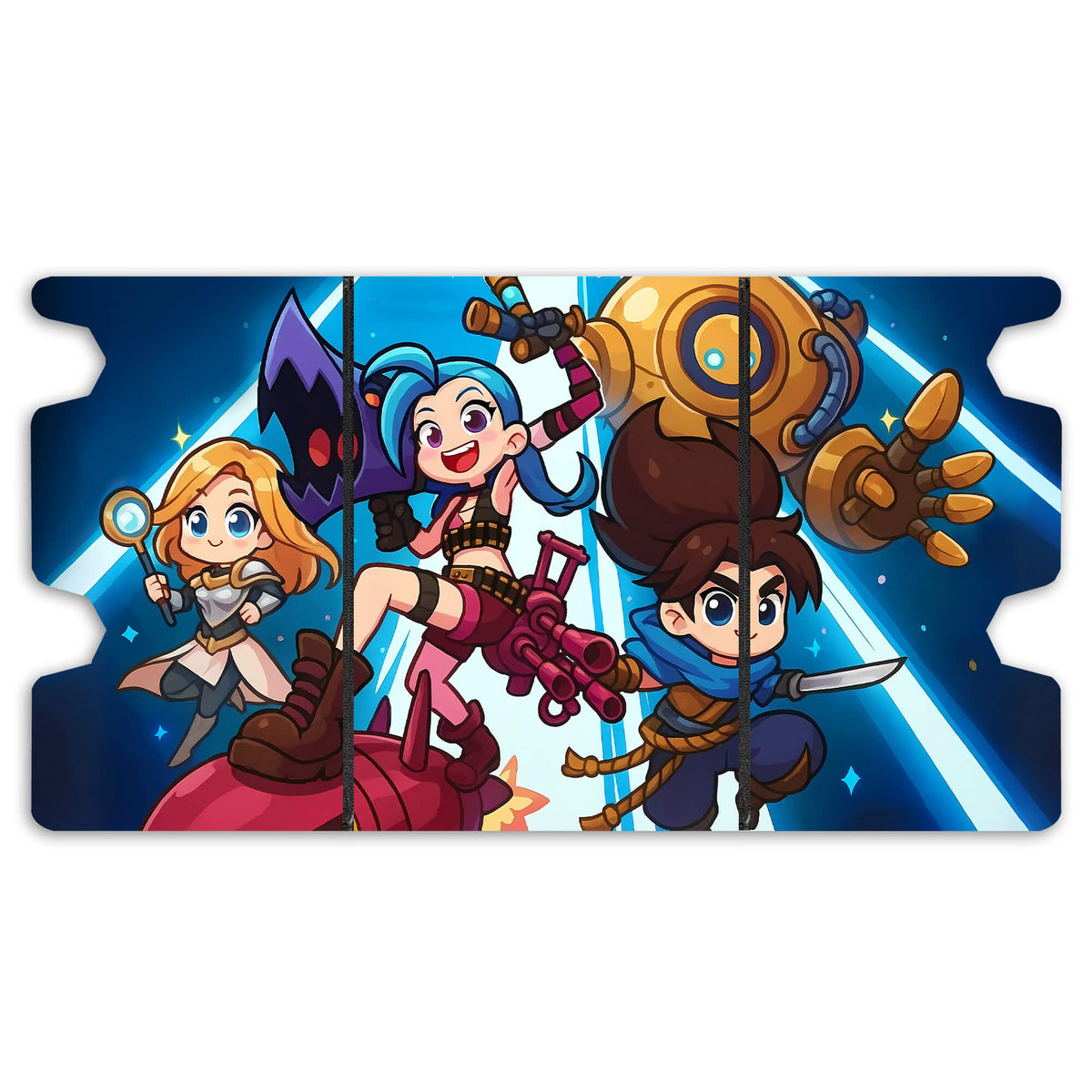 Here is the Full Lid Design of the Riftbound | League of Legends Mach 3 Black Deck Box. Chompers-anime-custom-art-leather-durable-LDB-Duel